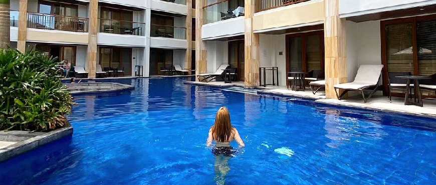 Aerial view of Henann Tawala Resort, Bohol showing swimming pools near Alona Beach