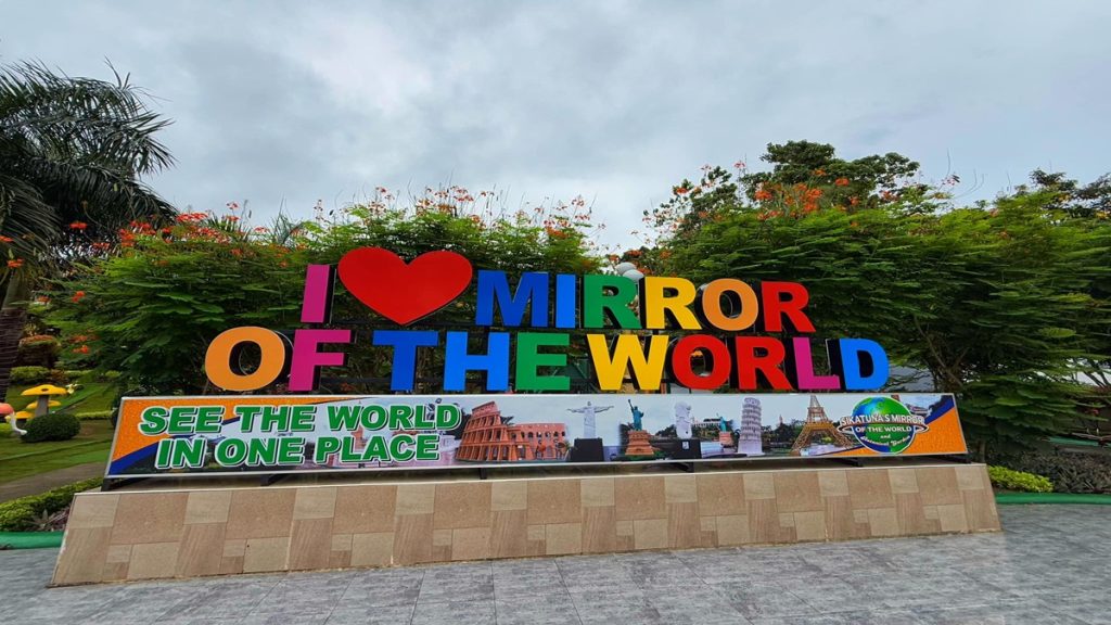 Mirror of the World in Bohol featuring miniature replicas of famous global landmarks surrounded by landscaped gardens
